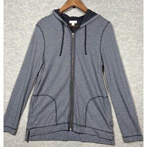 J. Jill‎ Blue Striped Lightweight Hooded Zip Women's Jacket Size S Casual
